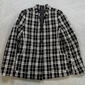Banana Republic‎ Womens Black White Plaid Tweed Blazer Jacket Size S NWOT